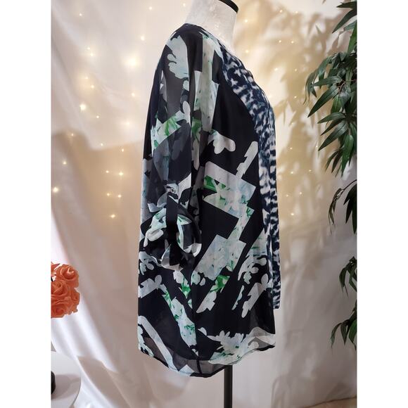 Calvin Klein Mixed Print Roll Sleeve Blouse Womens Size XL Career Office Top - Picture 6 of 12